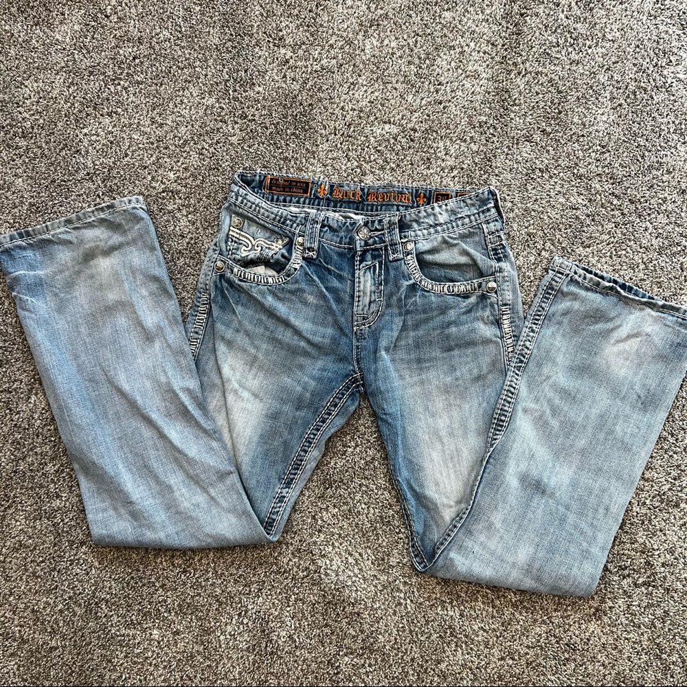 Rock Revival Nelson Boot Distressed Blue Jeans Men's Size 30 Measures 30x32